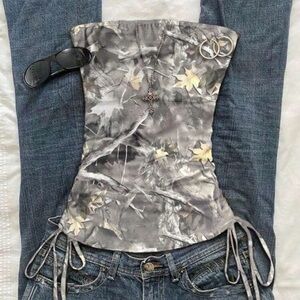 Camouflage Corset Top with Lace-Up Sides